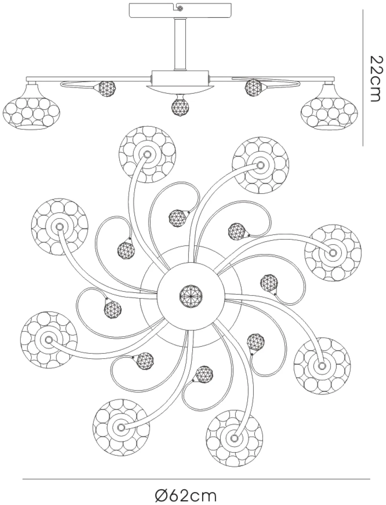 Cara Crystal Ceiling 8 Light Satin Nickel IL30938  Diyas Cara Satin Nickel